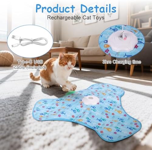 Interactive Cat Toys for Indoor Cats, Automatic Hide and Seek Cat Toy, Moving Concealed Feathers, Mouse Squeaky, Rechargeable Touch Activated Exercise Toys for Kitten Bored Adult Cats, 3 Modes - Image 3
