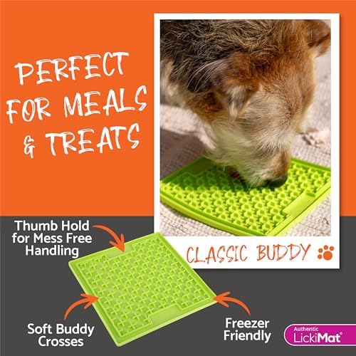 LickiMat Classic Buddy Slow Feeder for Dogs Lick Mat Boredom Anxiety Reducer Perfect for Food Treats Yogurt Liquid Food Peanut Butter Fun Alternative to a Slow Feed Dog Bowl, Green - Image 5