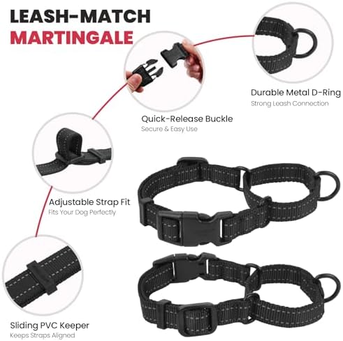 VIVAGLORY Double Handle Dog Leash Twingrip, 5ft x 1in, M2, Black - Image 4