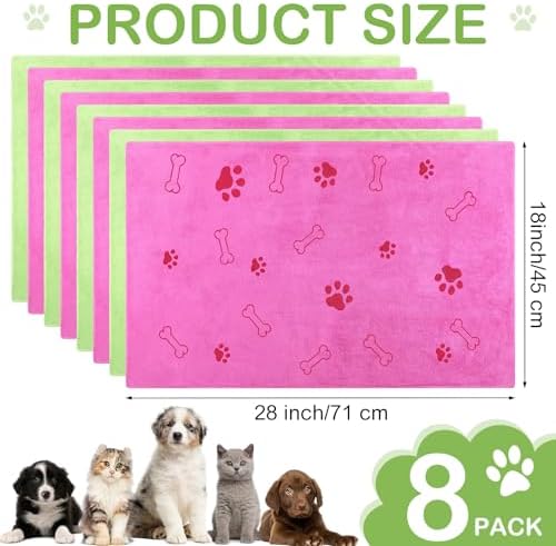 8 Pcs Dog Towel for Drying, 40 x 24 Inch, Dog Paw and Bone, Pink,Green - Image 2