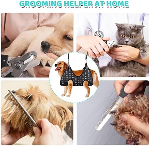 Pet Grooming Hammock Harness with Nail Clippers/Trimmer, Nail File, Comb, Cute Printed Breathable Cats & Dogs Hammock Sling for Grooming (XL, Black) - Image 7