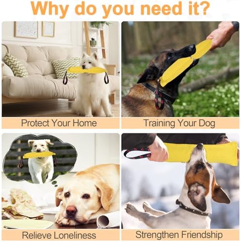 ToLanbbt Dog Tug Toy Bite Jute Pillow Pull Toy with 2 Strong Handles Perfect for Tug of War, Puppy Interactive Play, Tear Resistant Bite Training for Small Medium Large Dogs (Bright Yellow-Footprint) - Image 6