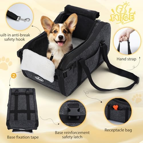 New Nobleza Dog Car Seat for Center Console, Detachable Console Pet Seat for Small Puppy Cat Kitten with Safety Protective Hooks, Adjustable Straps Storage Pocket & Safety Leash for Outdoor Travel - Image 5