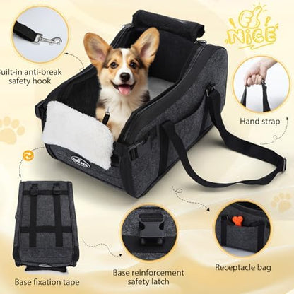 New Nobleza Dog Car Seat for Center Console, Detachable Console Pet Seat for Small Puppy Cat Kitten with Safety Protective Hooks, Adjustable Straps Storage Pocket & Safety Leash for Outdoor Travel - Image 5