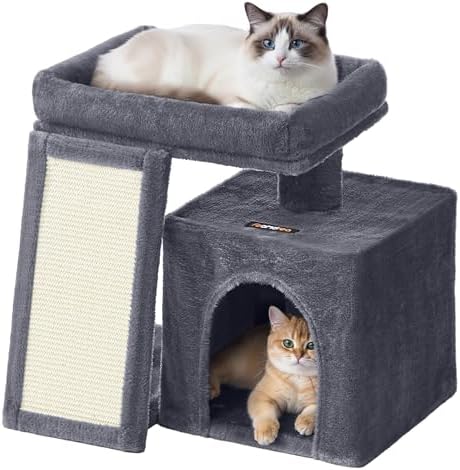Feandrea Cat Tree, 18.3-in Small Cat Tower, Cute Kittens Condo, Dark Gray by FeandreabySONGMICSHOME