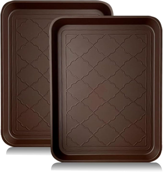 PetLike Boot Trays for Entryway Indoor, Pet Food Mat Trays, 16.7 x 12.8 inch 2 Packs, Waterproof Rubber Shoe Tray for Indoor and Outdoor, Multi-Purpose Tray for Boots, Shoes, Pets, Garden