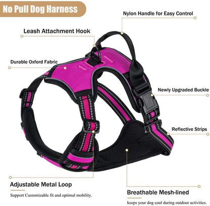 No Pull Dog Harness, Adjustable Reflective Front Clip Pet Vest with Easy Control Handle for Medium Large Dogs (Rose Red,L) - Image 2