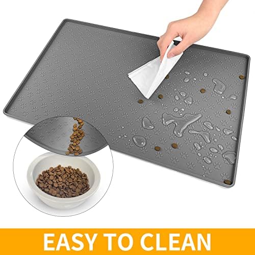 2 Pack Pet Placemat for Dog and Cat, Mat for Prevent Food and Water Overflow, Suitable for Small, Medium and Big Pet,24.5" 16.5", Grey - Image 5