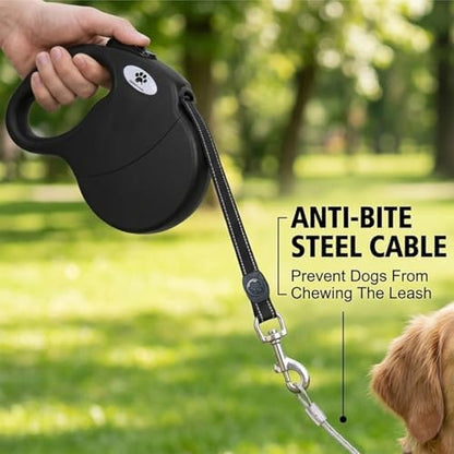 16ft Retractable Dog Leash for Large Breed Dogs up to 110 lbs with a Detachable Chew Proof Extender Wire Ropes (Black L) - Image 2
