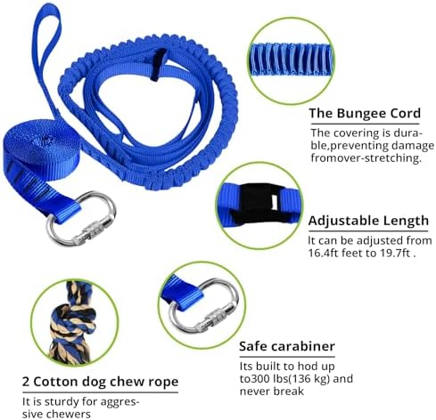 Dog Hanging Bungee Tug Toy: Interactive Tether Tug-of-War for Pitbull Small to Large Dogs to Exercise and Training Equipment - Outdoor Tree Tugger Dog Rope Toy with 2 Chew Rope Toys - Blue - Image 4