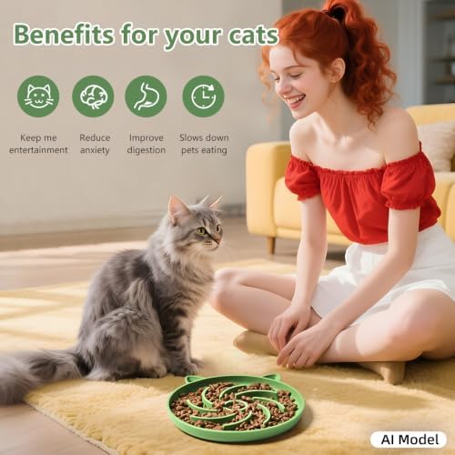 2Pcs Silicone Slow Feeder Cat Bowl,Puzzle Feeder,Interactive Toys,Slow Feeding cat Bowl Suitable for All Dry and Wet Foods,Easy to Clean Silicone Bowls(Blue and Green) - Image 6