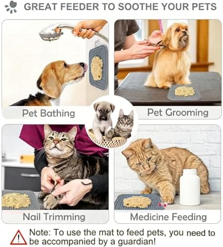 Licking Mat for Dogs & Cats with Suction Cups, 1 Pack Square Dog Slow Feeder Lick Pat for Anxiety Relief & Boredom, Dog Toys to Keep Them Busy, Pets Bathing Training Grooming Mat 7.8*7.8 inches - Image 5