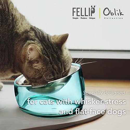 Felli Oblik Elevated Cat Bowl Removable Stainless Steel Wide Dish for Dry Wet Food Feeding & Dishwasher Clean, Slanted Whisker Fatigue Friendly Metal Plate (Classic, 0.5 Cups Shallow Dish) - Image 3