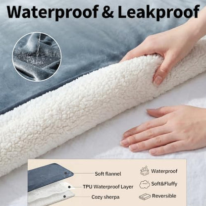 Sunheir Waterproof Blanket for King Size Bed, 108"x86" Reversible Soft Sherpa Fleece Flannel Throw, Leakproof Spill-Proof Dog Pet Blanket, Furniture & Sofa Protector, Camping, Travel, Grey - Image 2