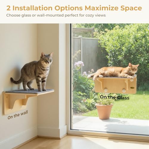 Pecute 2-in-1 Cat Window Perch & Wall Shelves, Cat Hammock Window 16"x10" - Image 2