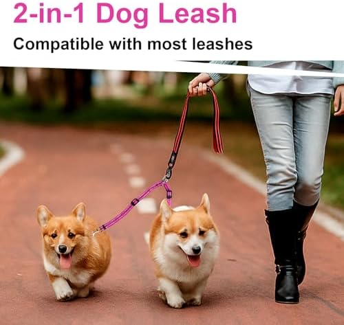 MingXpet Double Dog Leash for Two Dogs, No Pull Dog Leash, 360° Swivel No Tangle for Small Dogs Walking & Training, Shock Absorbing Reflective Bungee, Rose - Image 6
