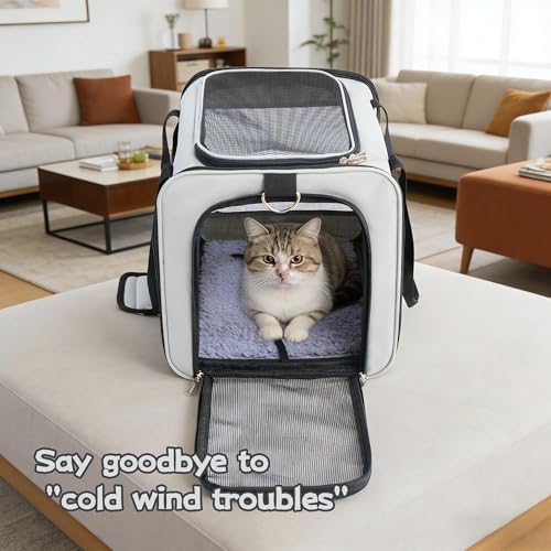 YUNIQUE Soft-Sided Cat & Dog Carrier for Pets Up to 15 Lbs, Airline Approved Collapsible Travel Puppy Carrier with Lightweight Fabric Design (lightgrey) - Image 4