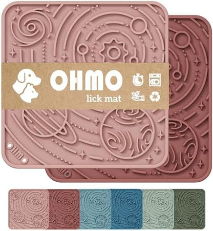 OHMO Lick Mat for Dogs&Cats, Space Pattern, Small, 2pcs, Brick Red&Coral by OHMO