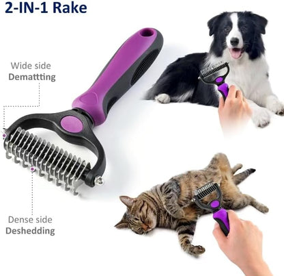WePet Grooming Rake for Dogs & Cats, Double-Sided Deshedding Brush, Extra-Wide Dematting Tool, Slicker Comb for Undercoat & Loose Hair Removal, Reduces Shedding by 95%, Purple, Large - Image 3