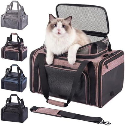 Cat Carrier Soft Sided, Expandable Pet Carrier for Medium Small Pets, Collapsible Travel Carrier with Hard Shell, 360° Panoramic Mesh, Washable Waterproof Pad | – 17.3×13.8×9.4 (Pink) by Unknown