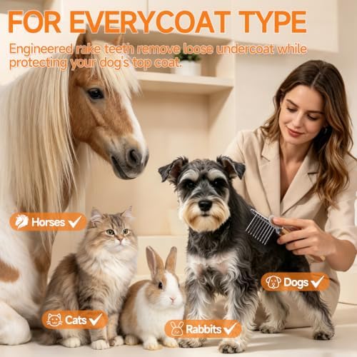 Pet Dematting Comb for Dogs & Cats, 45° Stainless Steel Undercoat Rake Removes Mats, Knots, Tangles & Loose Fur, Grooming Brush for Long & Short Haired Pets, Ergonomic Natural Bamboo Handle - Image 7
