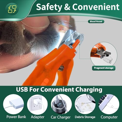 2 in 1 Dog Nail Clippers & Cat Nail Clippers Trimmers for Large Medium Small Dogs Cats Claw Trimmer Quick Sensor and Safety Guard USB Rechargeable Dogs Nail Trimmer with Catcher & 2 LED Lights - Image 3