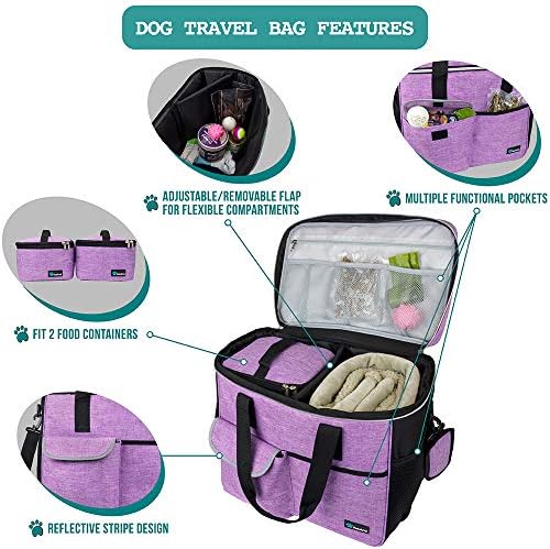 PetAmi Dog Travel Bag Organizer, Pet Supplies Tote Diaper Bag, Purple Large - Image 4