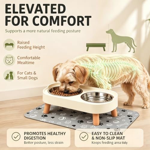 Elevated Dog Bowls with Mat, 2 Stainless Steel for Small Dogs Under 25 Lb - Image 5