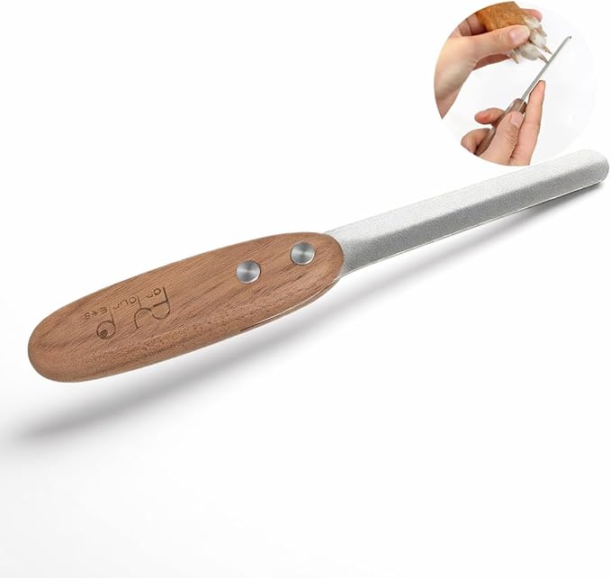 Dog Nail File - Diamond Coated Metal Nail File for Dogs and Cats, Ergonomic Walnut Handle, Smooth and Shape All Toenail Types, Remove Burs for Indoor & Outdoor Pets