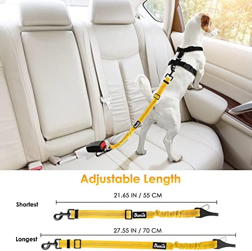 SlowTon Dog Harness, Adjustable Dog Seatbelt, 2 in 1 Latch Bar Attachment, Reflective Nylon Belt Tether, Yellow, 27.55in - Image 6