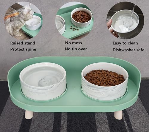 Raised Ceramic Cat Bowls with Stand, Weighted No Tip Over Spill Proof - Image 6