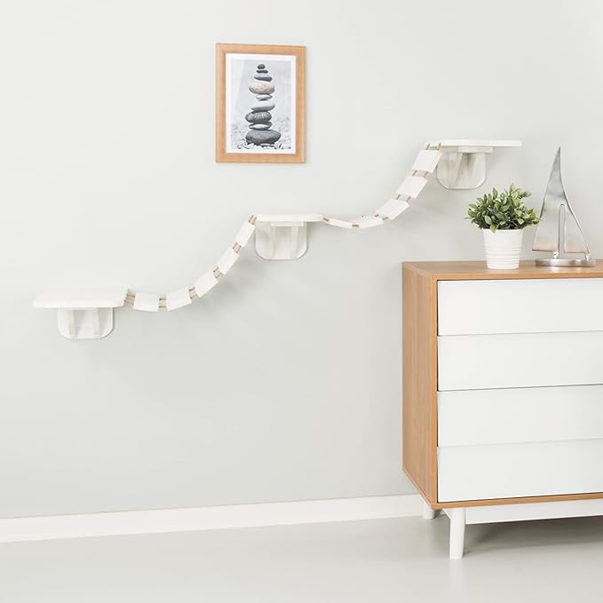 Trixie Wall Mounted Cat Bridge – Space-Saving Cat Wall Shelves for Climbing, Jumping & Vertical Play – Elevated Cat Furniture with 3 Platforms – White, 59.1 x 11.8 x 5.5 in