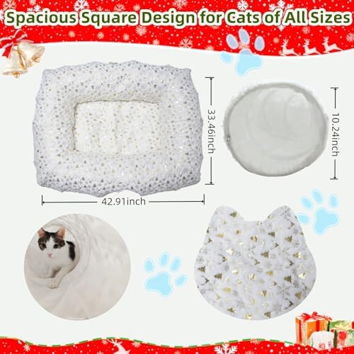 Extra Large Cat Tunnel Bed for Indoor Cats with Warm Mat, Cat Toys Cave Dount Tube for Xmas Decor White - Image 5