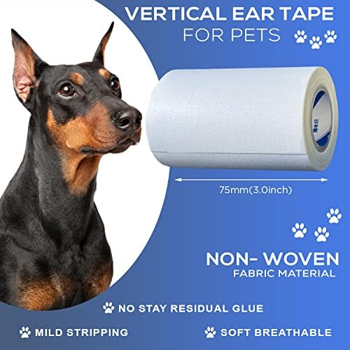 Ear Tape for Dogs 1 Pack with Dog Ear Cleaner Cotton Swabs, Self Adhesive Cotton Tape for Dog Ear Protection and Support, Ear Care Set for Dogs (3.0 inch (75 mm)) - Image 2