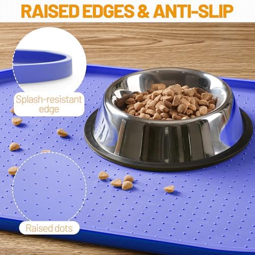 Hubulk 100% Waterproof Silicone Pet Feeding Mat with Raised Edge for Food and Water, Dog Bowl Mats, Cat Bowls Placemat with High Lip Protects Floor for Cats and Dogs (Purple, 24" L x 16" W) - Image 3