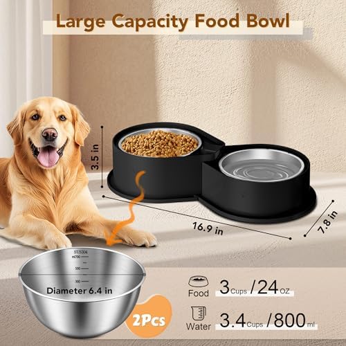 Newget 304 Stainless Steel Dog Bowl Set, 24oz Foldable Pet Dishes, Black - Image 3