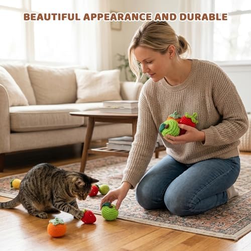 6Pcs Catnip Cat Toys Balls, Cat Nip for Cats, Cat Toys for Indoor Cats, Handmade Yarn Balls with Natural Silvervine Gall Fruit with Various Sizes for Indoor Kitten Kitty Enrichment & Stress Relief - Image 5