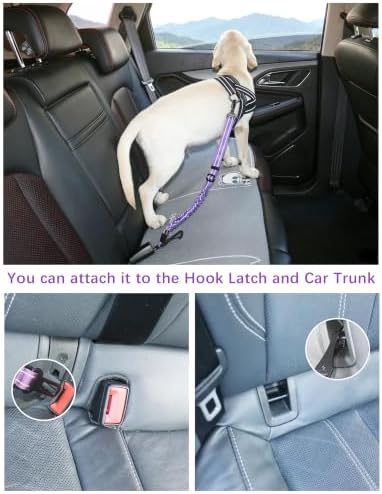 AUBELL Dog Seat Belt for Car,2 Pack Set 3-in-1 Dog Car Harness,Black+Purple - Image 2