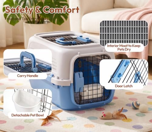 Dog & Cat Hard Carrier, 23IN Two-Door Plastic Pet Kennel with Ventilation - Image 4