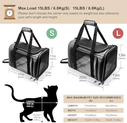 Pet Carrier for Small Dogs Cats, Up to 15Lbs, Airline Approved Collapsible Travel Puppy Carrier, 17x11x11 Inches, Grey - Image 3