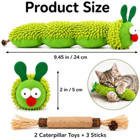 5-Piece Catnip Cat Toy Set with Plush Caterpillars & Silvervine Sticks - Image 5