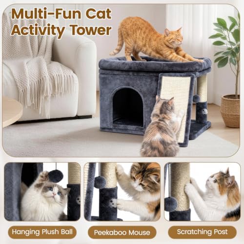 Cat Tree Tower with Scratching Post for Large Kitty, Dark Grey - Image 4