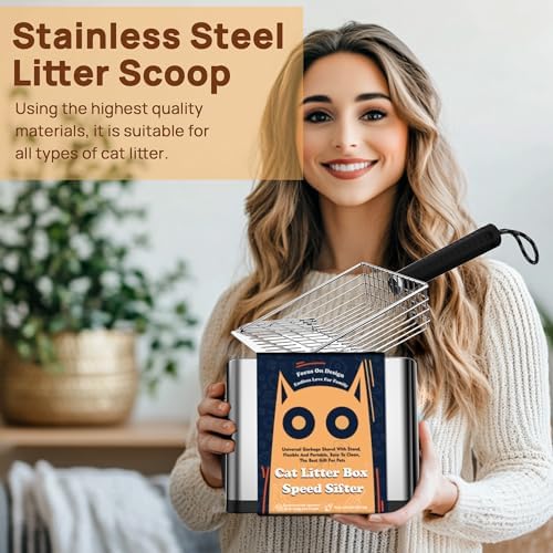 Heavy Duty Stainless Steel Cat Litter Scoop with Holder - Non-Slip Handle, Quick-Sifting Grid & Easy to Clean - Image 2