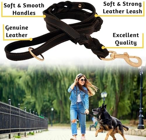 ADITYNA Leather Dog Leash with Traffic Handle, 6ft, Medium & Large Dogs - Image 2