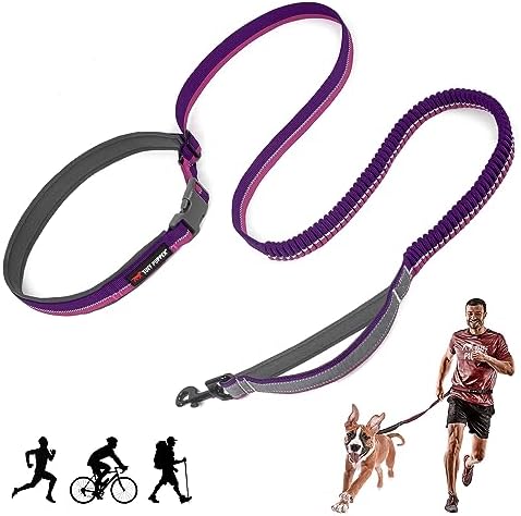 Tuff Pupper Hands Free Bungee Dog Leash | Lightweight for Running Jogging Walking | Adjustable Padded Waist Belt (24-50 inch) | Bungee Stretch 3 to 6 Feet | Strong Ballistic Nylon w/Reflective Strips by TuffPupper