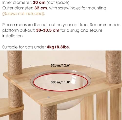 11.8" Acrylic Dome Clear Plastic Pet Cat Bubble Window Capsule Space Cover, Transparent Furniture Replacement for Nest Bed Hammock Catching Tree Shelves Window Perch Accessories, Cat Tree Not Included - Image 3