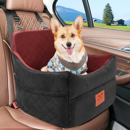 GL GLENSLAVE Dog Car Seat for Small/Medium Dogs, Dog Booster Car Seats with Thick Cushion for Dogs Under 35lbs, Detachable Washable Pet Carseat with Storage Pockets, 2 Safety Belts(Black/Red) - Image 6