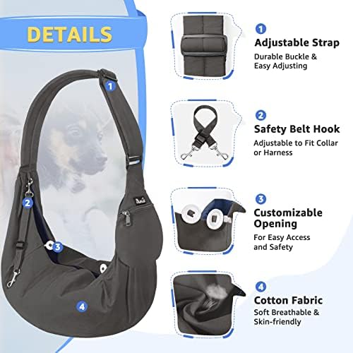 SlowTon Dog Carrier Sling - Thick Padded Shoulder Strap Adjustable, Grey S - Image 2