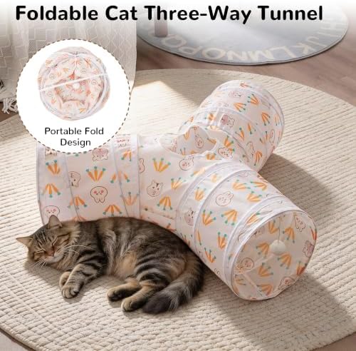 Tempcore Cat Tunnel, 3-Way Collapsible Toy for Indoor Cats, Pink Rabbit - Image 6