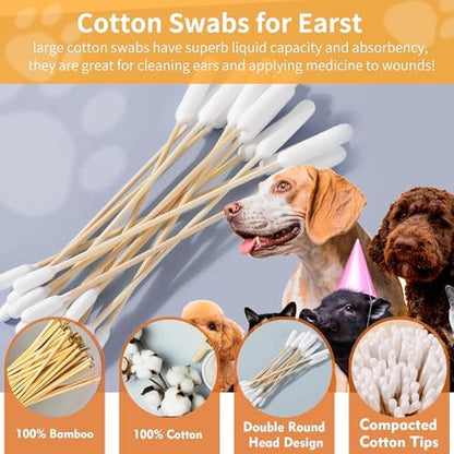 300 PCS 6 Inch Long Cotton Swabs in Box - Professional Large Cotton Swabs with Bamboo Handle - Double Sided Dog Ear Swabs - Specially Designed Big Cotton Swabs for Dog Ear, Cleaning Solution - Image 5